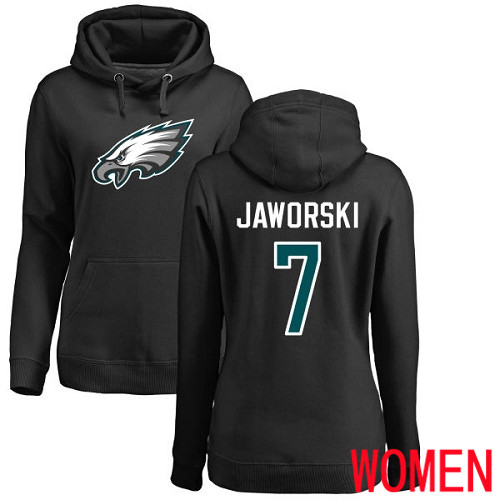 Women Philadelphia Eagles #7 Ron Jaworski Black Name and Number Logo NFL Pullover Hoodie Sweatshirts->nfl t-shirts->Sports Accessory